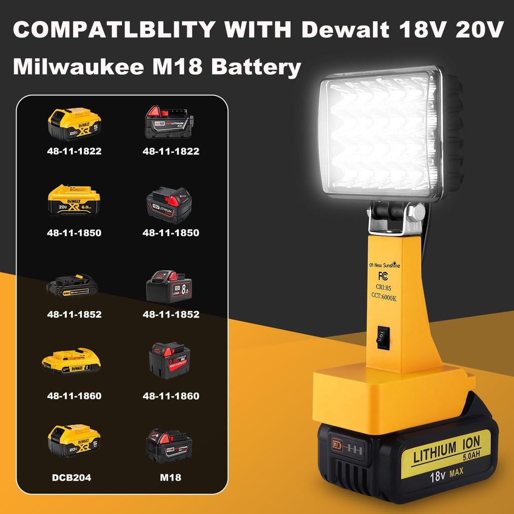 2PCS Cordless LED Work Light - 6000K Flood Light w/ 2 Brightness Modes, Portable for Camping/Outdoor