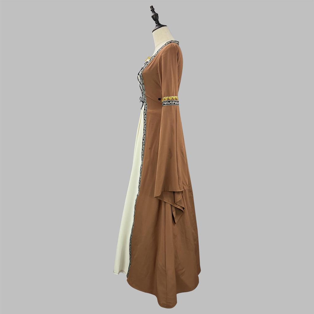 European & American Gothic Medieval Square Neck Bell Sleeve Plus Size Dress