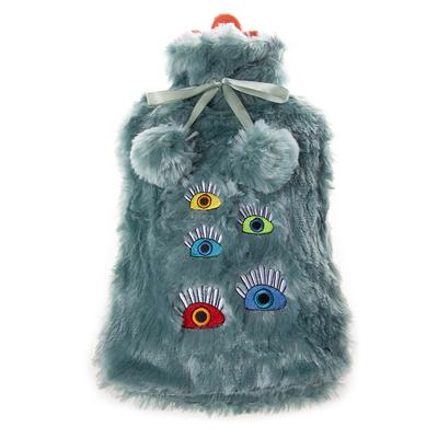 My Eyes On You Turquoise Hot Water Bottle with Soft Plush Cover 68 OZ