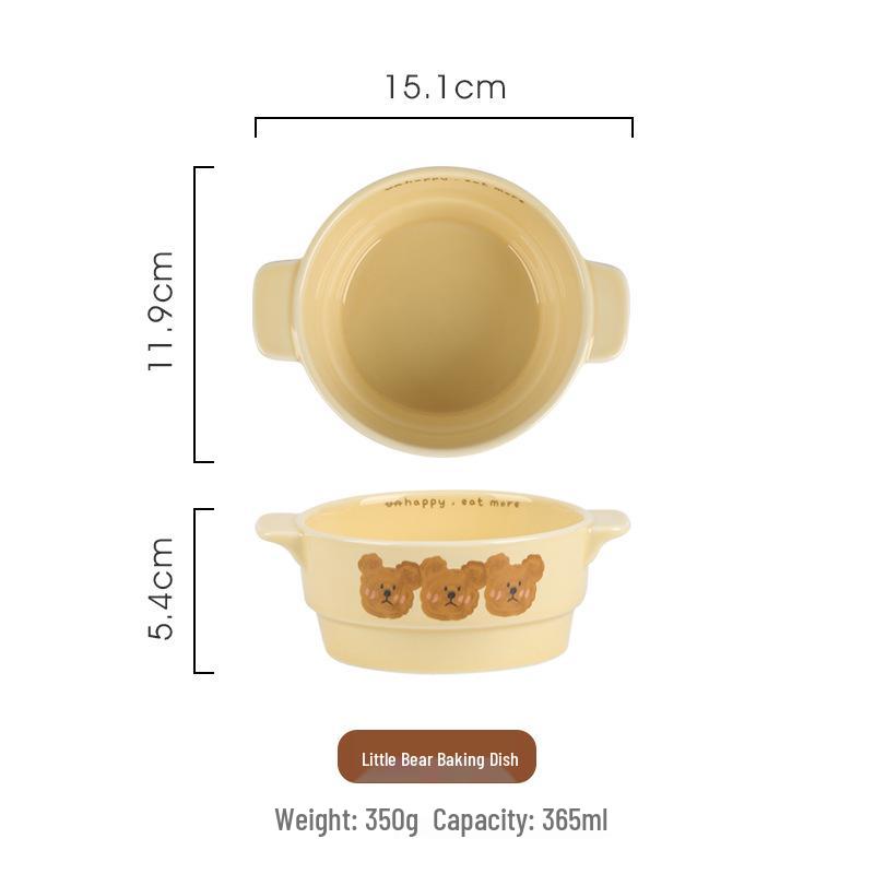 Dual-Handled Korean-Style Bear Baking Bowl for Air Frying, Steamed Eggs, Rice, and Salads