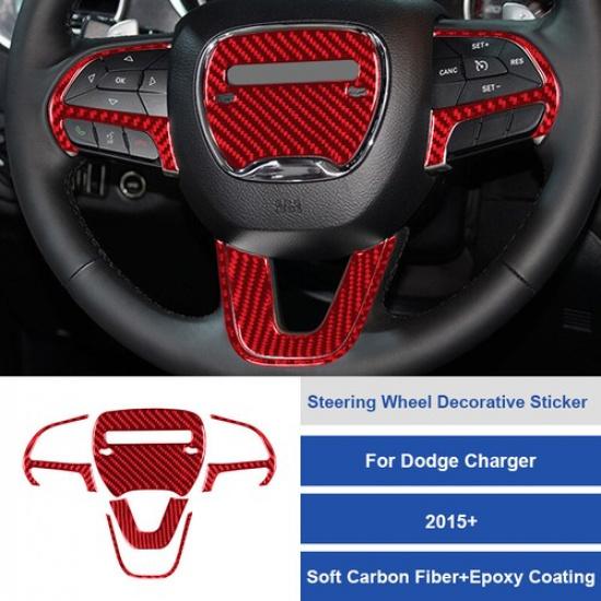 5pcs Red Carbon Fiber Car Steering Wheel Decoration Cover For Charger 2015-