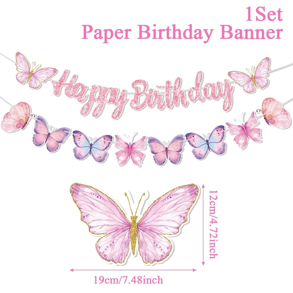 Butterfly Theme Happy Birthday Banner - Dance Pendant Design, Party Decorations, Happy Birthday Photo Props