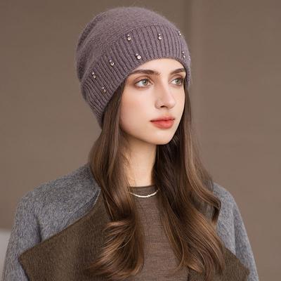 Rabbit Hair Knitted Bag Head Hat Women's Winter Wind and Cold Pullover Wool Fashion Thermal Hat