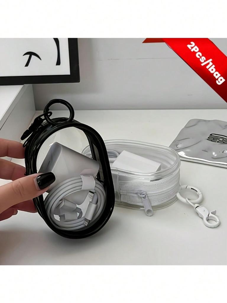 Portable Transparent Mini Cable Organizer - Travel Charger Storage Box with Keychain, Daily Use & Travel Friendly