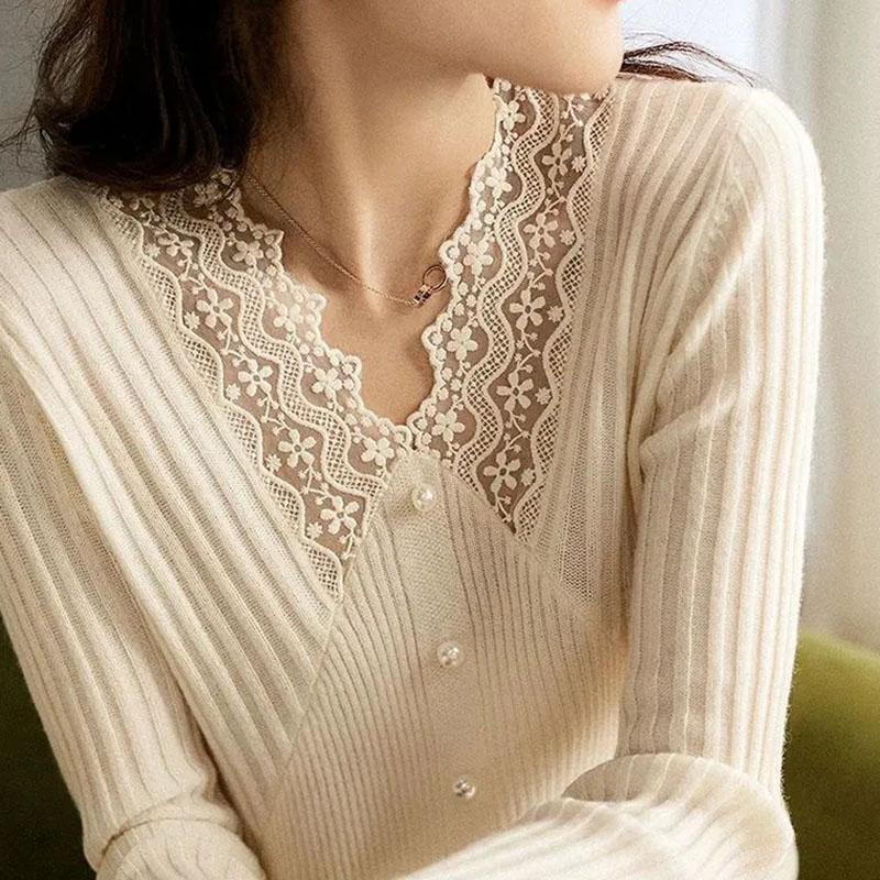 Sweater for Women Autumn Winter Thickened Pullover Warm Knitted Stretchy Long Sleeve V-neck Oversize Jumper Tops