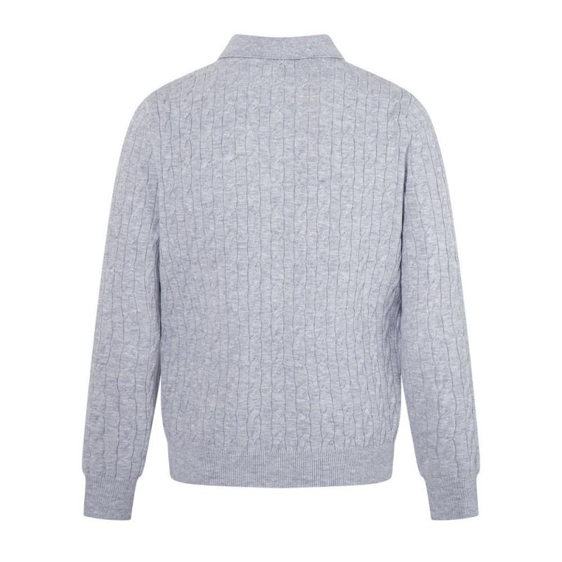 Mens Solid Cable Knit Polo Sweater Loose Fit Streetwear Vibe