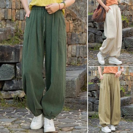 

Women Casual Pants Elastic Waist Adjustable Drawstring Solid Color Wide Leg Trousers Solid Color Harem Trousers M світло-зелений колір