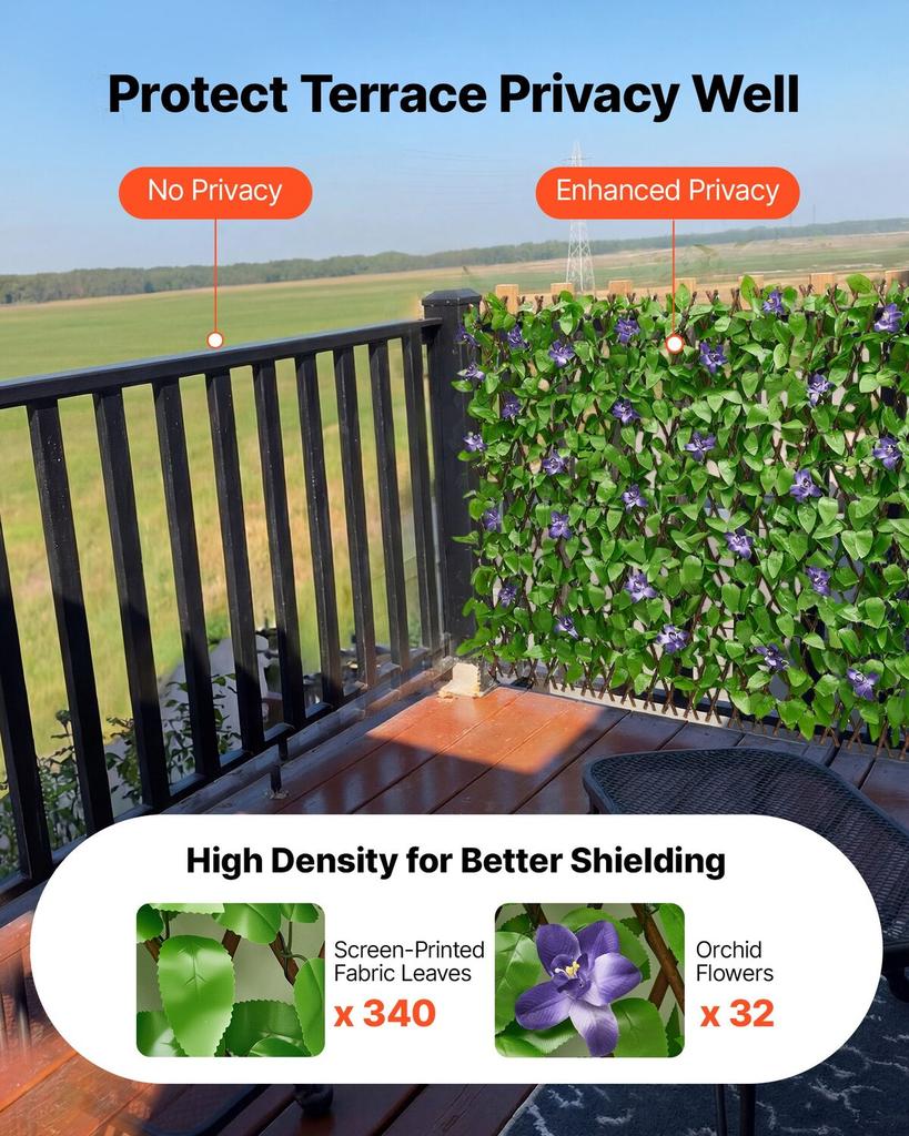 Expandable Fence Privacy Screen, 64.9 X 310 Cm Expand Artificial Plant Wall, Realistic Artificial Ivy Panel with 50 Zip Ties, Decorative Faux Greenery