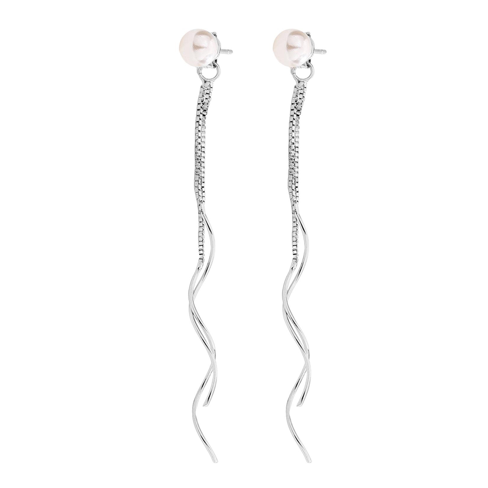 

Волна Жемчуг Длинные Серьги Темперамент Звезда Уличная Съемка Те же Серьги Ol Коммутер S-образная Линия Серьги-цепочки с бахромой Copper (White Gold)