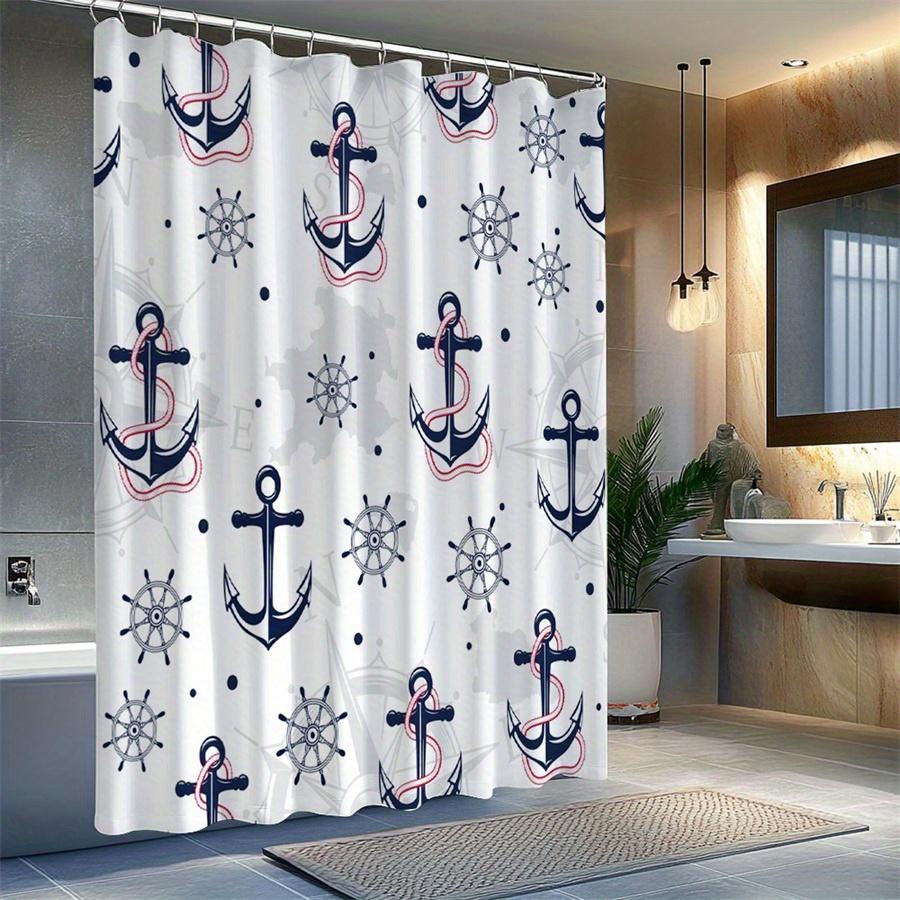 1pc Pink Nautical Anchor-patterned Shower Curtain, Machine Washable Polyester, Suitable for Bathroom Décor.