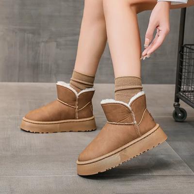 2024 Brand Women's Shoes Slip-on Women's Boots Fashion Round Toe Daily Boots Women Winter Plus Velvet Solid Snow Boots Zapatos