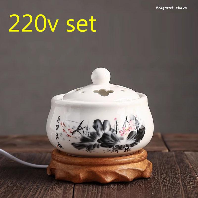 

110V/220V Electric Incense Burner Solid Wood Bottom Plug-in Essential Oil Fragrant Stove Fit Sandalwood OUDH Powder Fragment