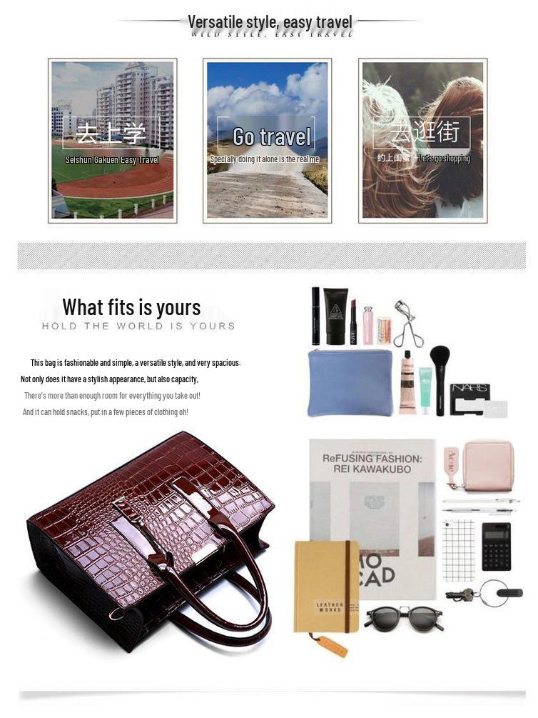 Geantă de mână de damă la modă cu model crocodil - Geantă tote crossbody cu un singur umăr