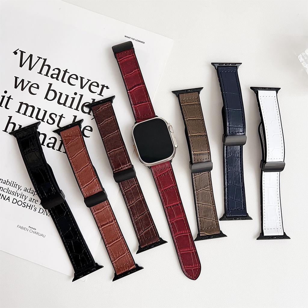 Watch Band for Apple Watch Series 10 Ultra 9 8 7 SE 6 5 4 3 2 1 46mm 49mm 45mm 44mm 42mm Bamboo Texture PU Covered Silicone Strap