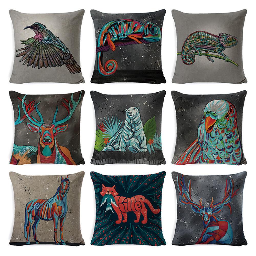 New Pillow Linen Wild Nature Animal Car Lumbar Pillow Pillow Case Office Lumbar Pillow Home Pillow