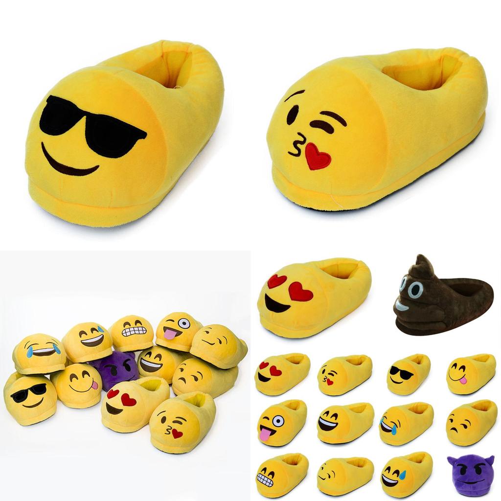 Emoji Plush Slippers With Nonslip Rubber Sole For Home Comfort And Relaxation