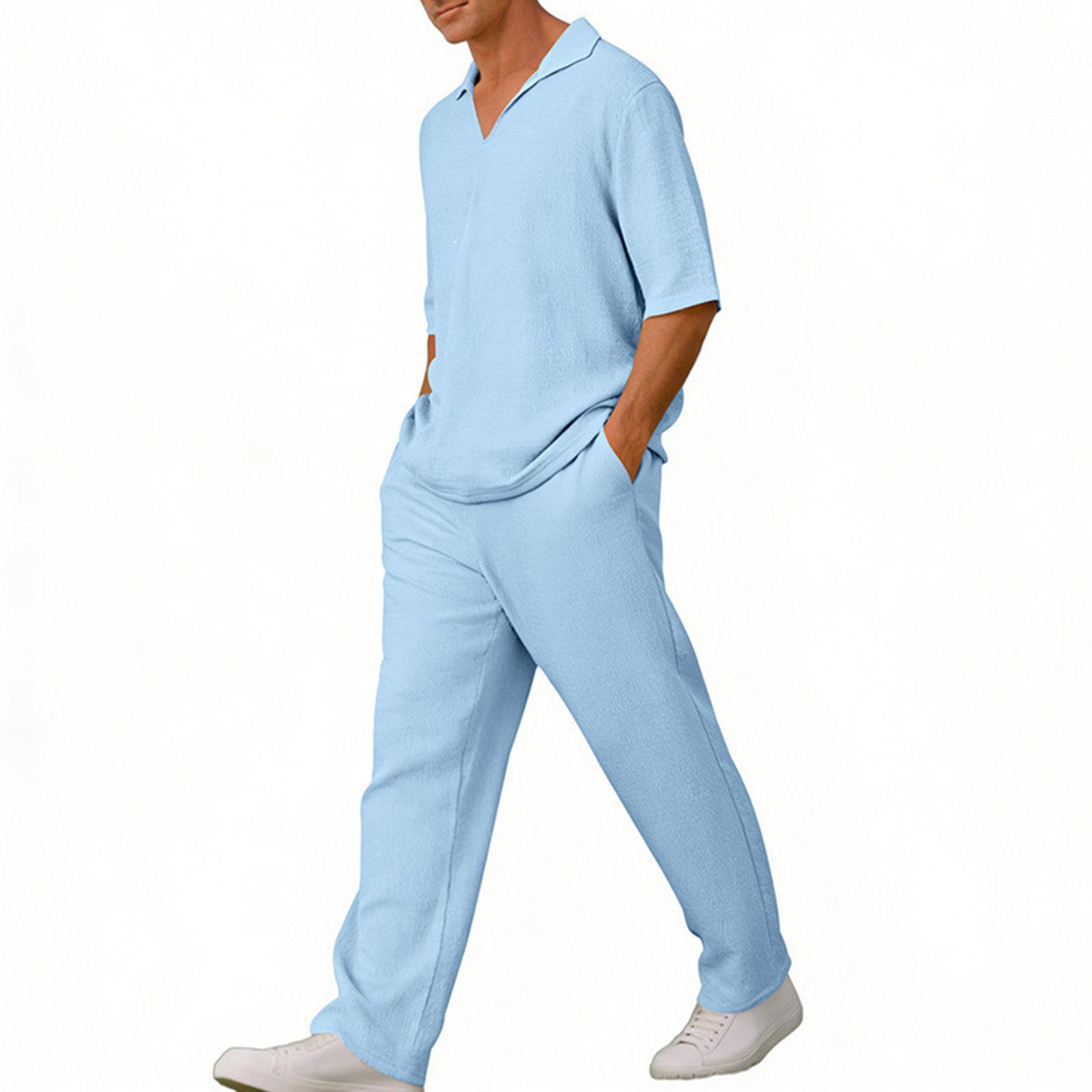 

Men s Turtleneck Five Quarter Sleeve Shirt Casual Sports Pants Set XXL