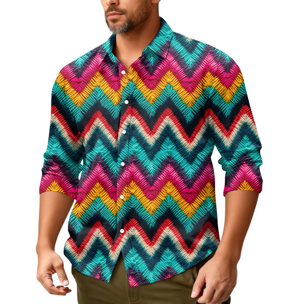 Męska koszula z długim rękawem, luźna, swobodna, z modnymi klapami