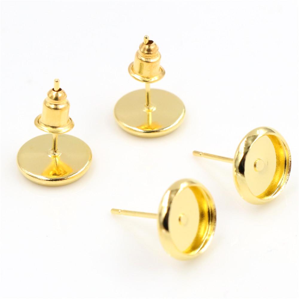 6mm 8mm 10mm 12mm 50pcs/Lot 8 Colors Plated Stainless Iron Earring Studs(with Ear Plug) Base,Fit 6-12mm Glass Cabochons