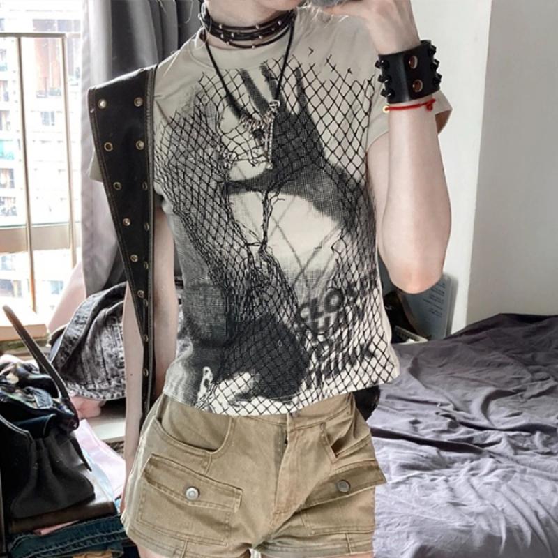 

Девочки Y2K Футболки Ретрон Короткий Рукав Красота Крутые Женские Дизайнерские Сексуальные Футболки Круглый Вырез XL хаки