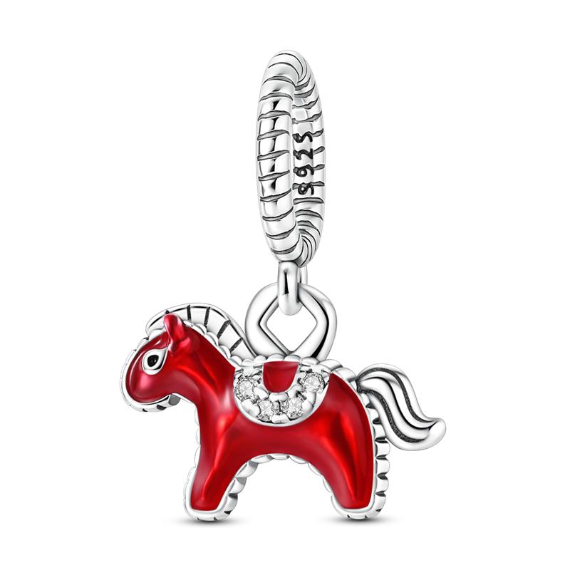 925 Silver Color God of Wealth Lucky Cat Lantern Lion Dance Charms Beads Fit Qikaola Bracelet DIY New Year's Jewelry