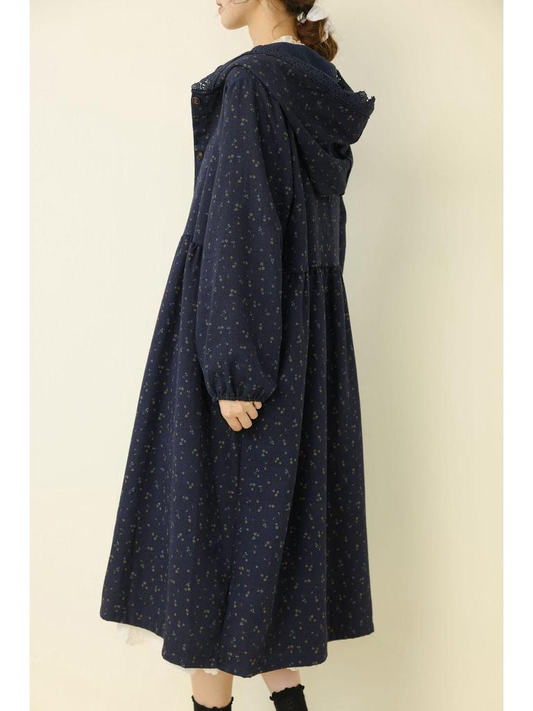 Herbst/Winter Floral Mori Stil Kapuzen Baumwolle Leinen Kleid Mantel für Damen
