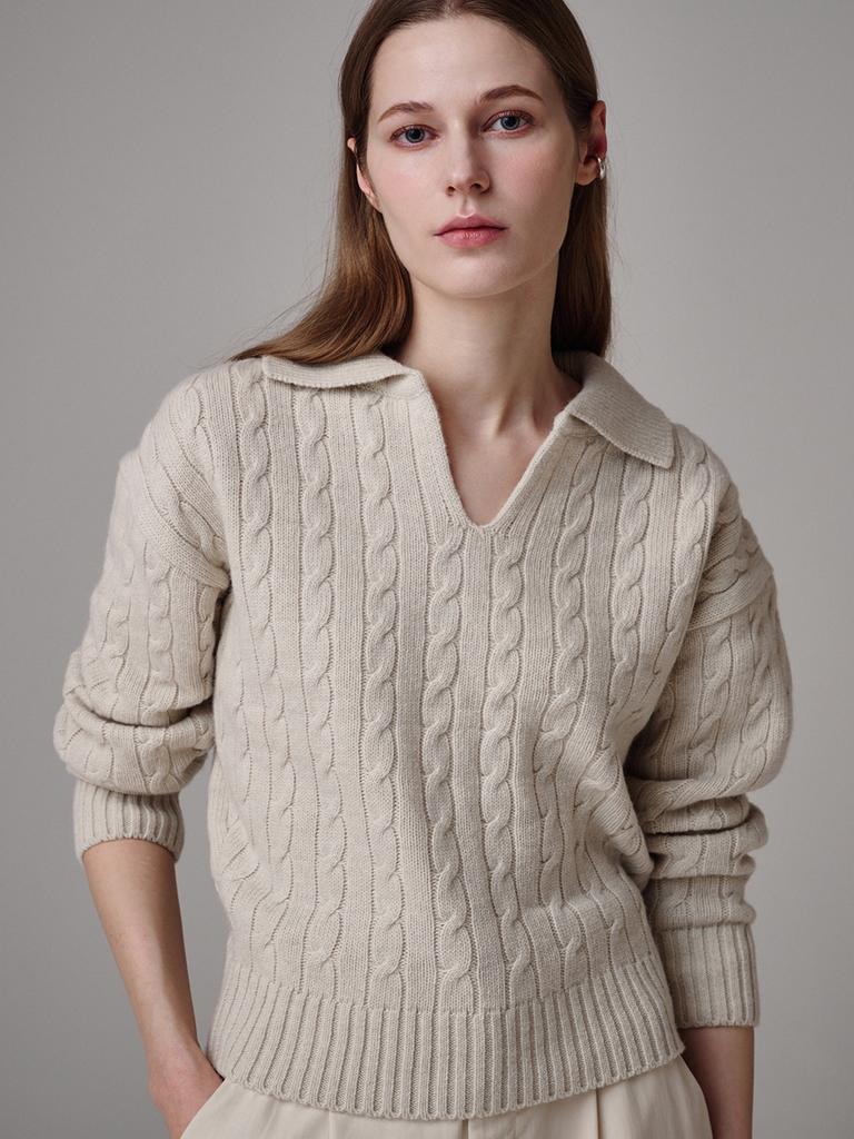 Saengleogsyu Cable Collar Knit Ivory