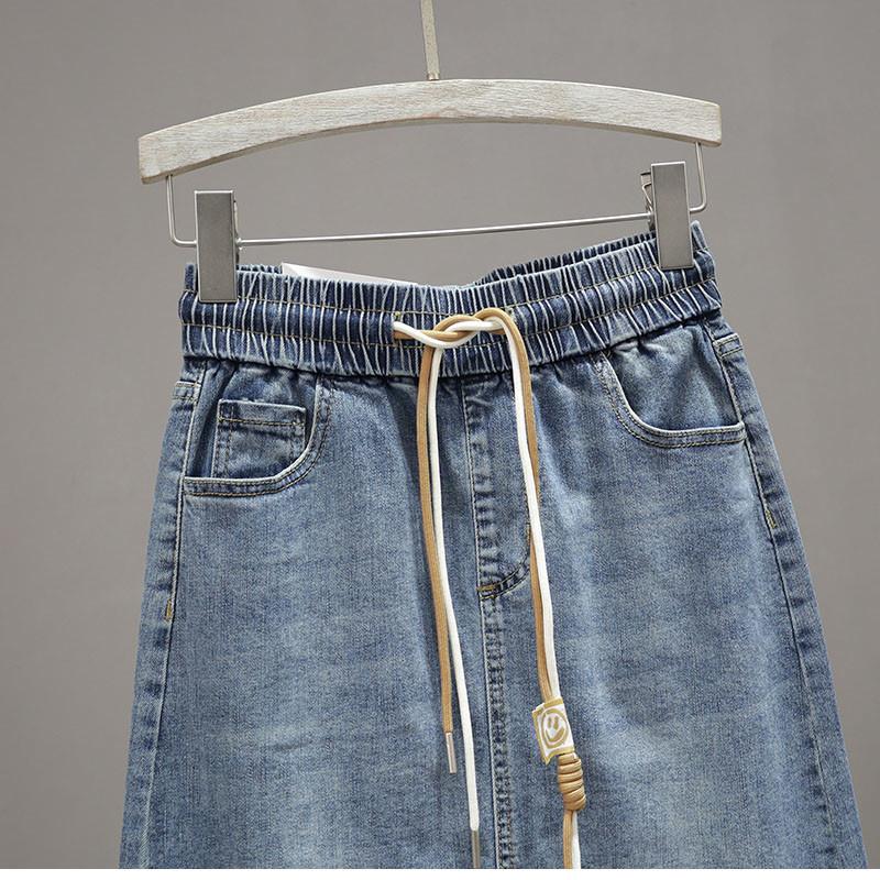 Women Lace Up Jeans Long Skirts Large Size Denim Maxi Skirt Spring Summer Femme in Half Body Cowboy A-line Skirt