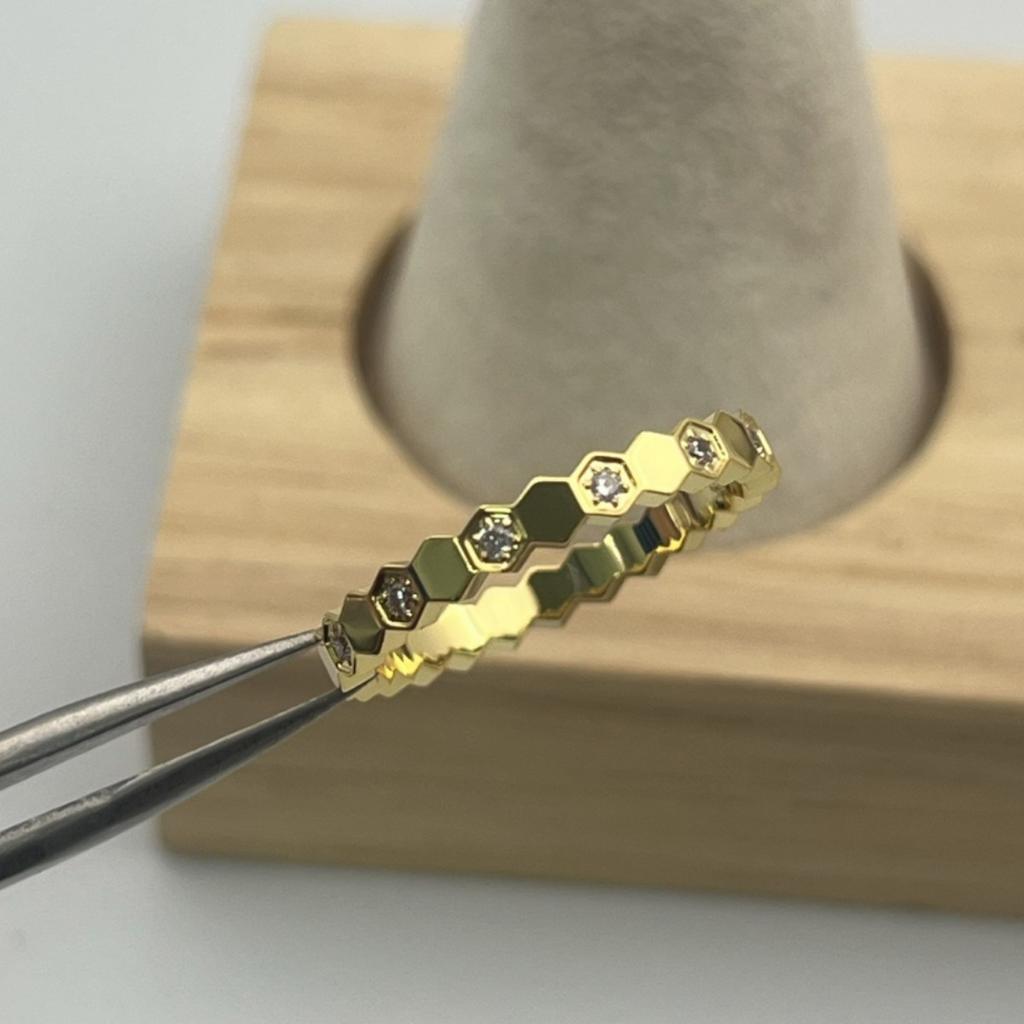 Shang Honeycomb Full Diamond Ins Simple Versatile Ring Geometric Round Full Diamond Ring