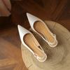 New retro pointed high heels beige bag head sandals women's stiletto middle heel empty single shoes