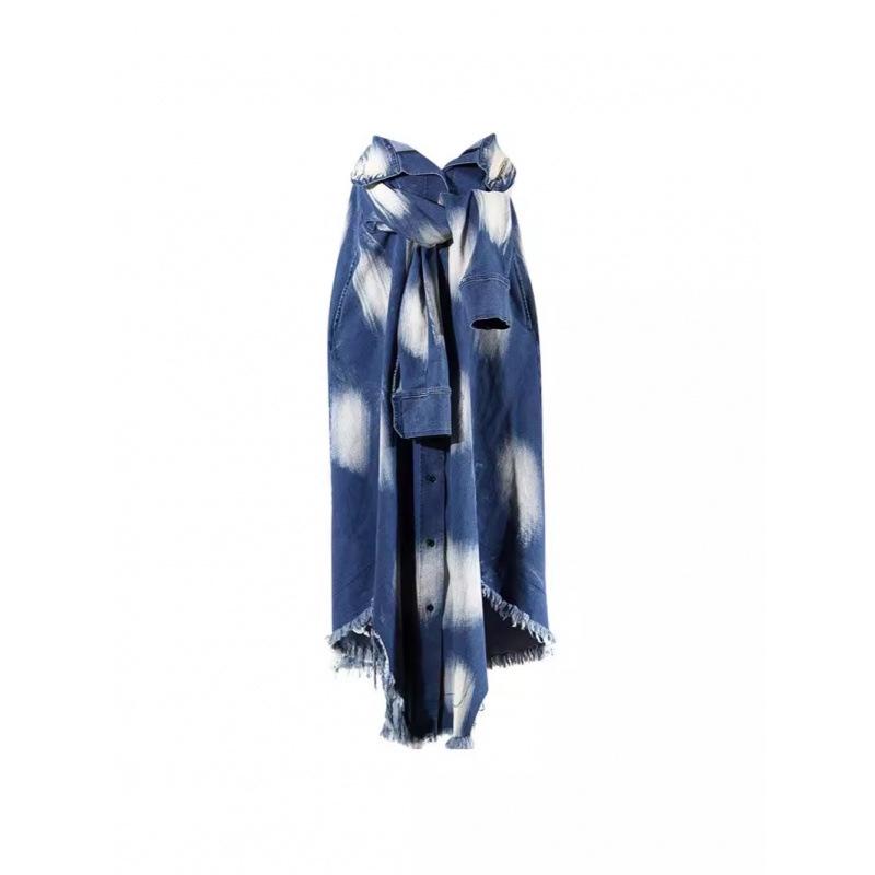 2024 Summer Tie-Dye Fringed Hem Tie-Waist Long Skirt for Women