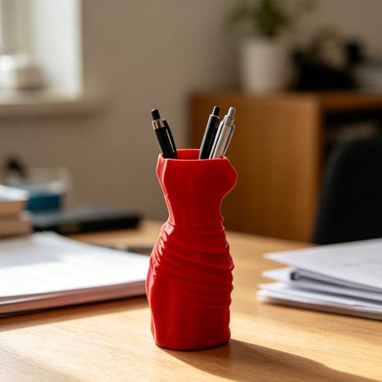 3D Printed Dress Desk Pen Holder, Makeup Brush Stand, Dress Shape Pencil Storage Organizer, Tabletop Novelty Pencil Rack for School & Office