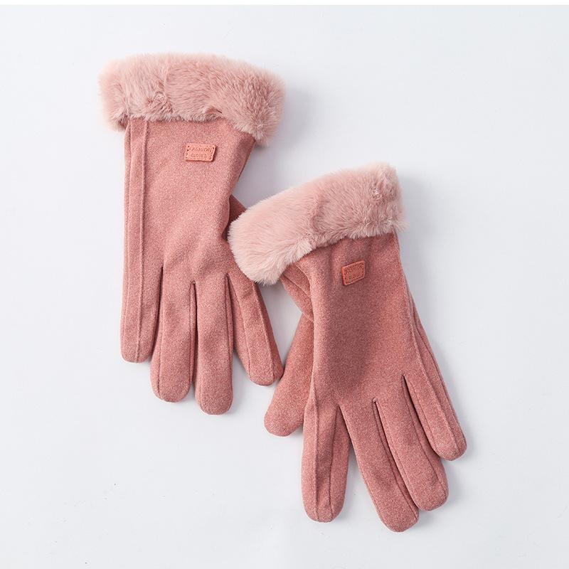 German Velvet Gloves for Women's Warm Cycling In Autumn and Winter  Korean Version with Thickened Velvet  Cold and Wind Resistance Touch Screen Suede