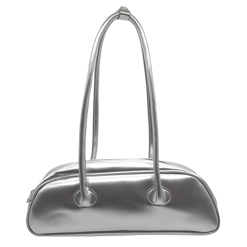

[APOSITV] ladies tote bag Long handle Plain color pu leather simple black ivory silver (Silver)