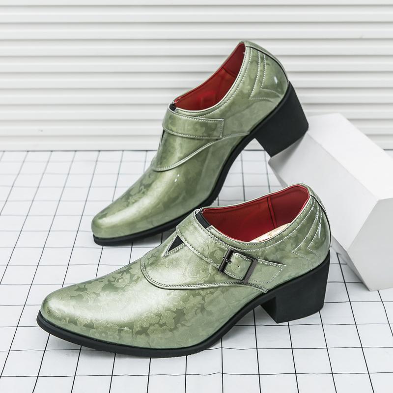 Fashion Fashion Men's Pointed Silver Green Monk Strap Loafter Leather Casual Shoes Male Formal Wedding Dress Homecoming Zapatos Hombre
