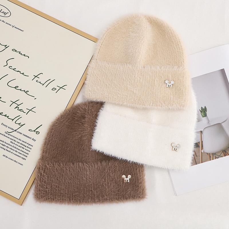 Autumn and Winter Hats for Women Plush New Korean Knitted Hats Versatile Warm Ear Protection Thickened Fashionable Wool Hats