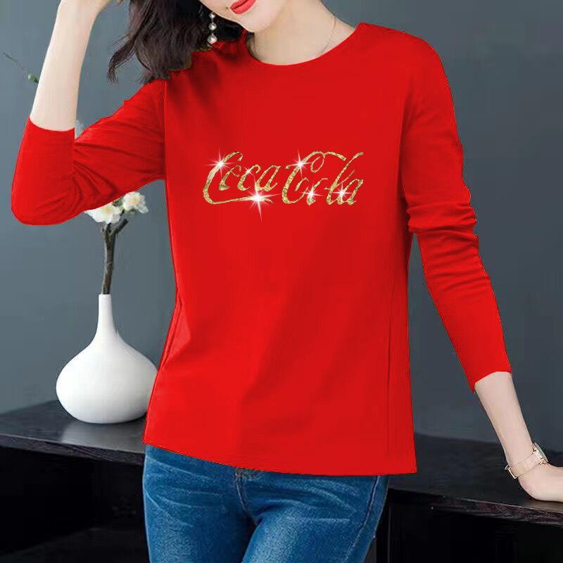 

Весна и Осень Новая Мода Футболка с Круглым Вырезом Женский Топ с Длинным Рукавом Рубашка с Бриллиантовым Низом 4XL