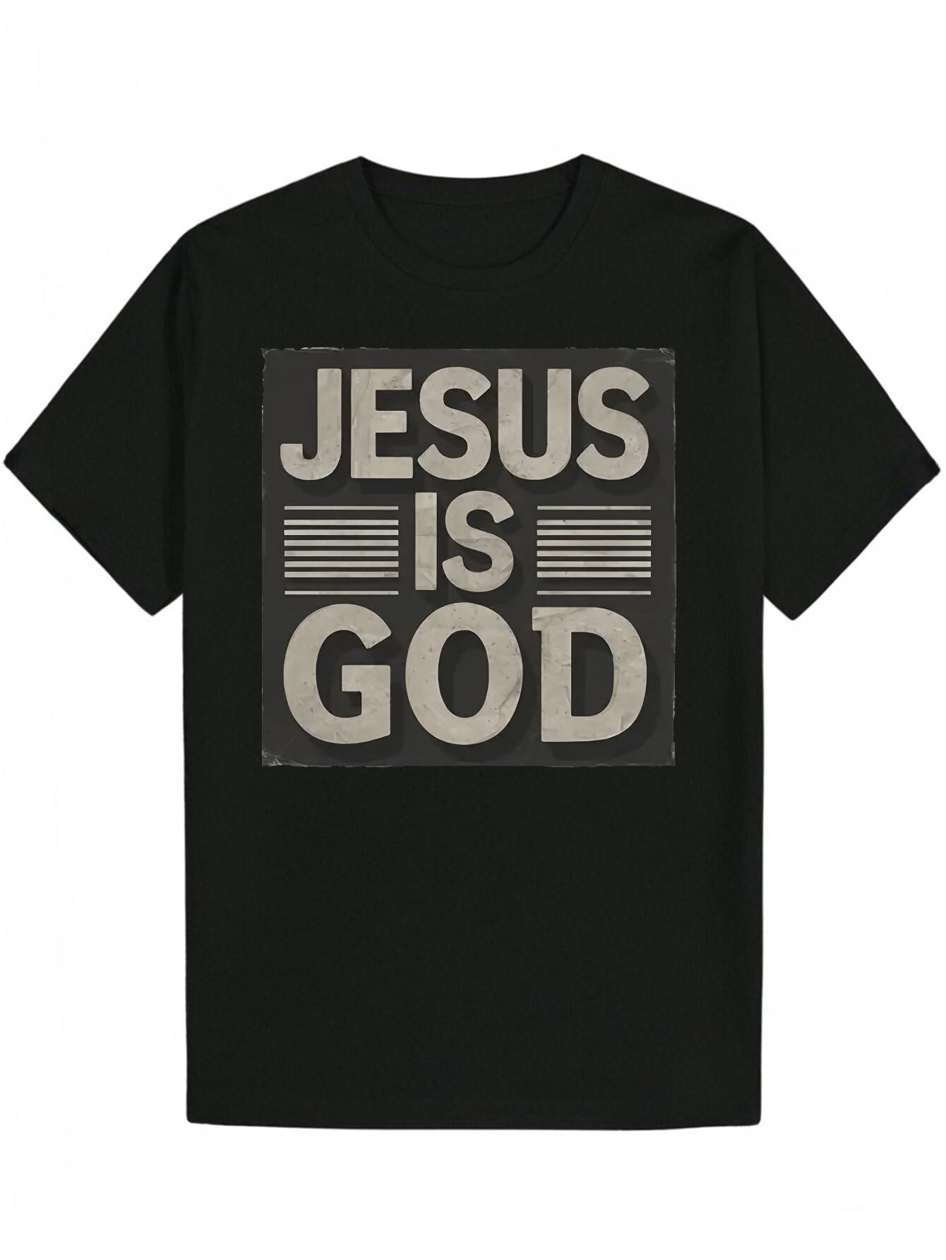 Black T-shirt with Bold Jesus is God Graphic - Casual Polyester Crew Neck XL