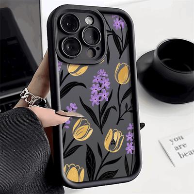 Gold Tulips with Purple Flowers Phone Case for Xiaomi Redmi Note 14 13 12 11 10 9 8 7 Pro Shockproof Anti-Slip Soft TPU Cover