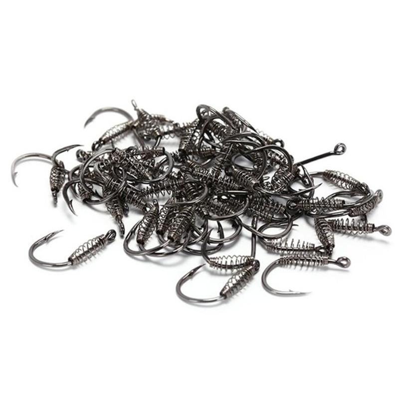 10Pcs Steel Fishing Hooks Barbed Swivel Carp Jig Fishhook Spring Hook with Hole Fishing Tackle