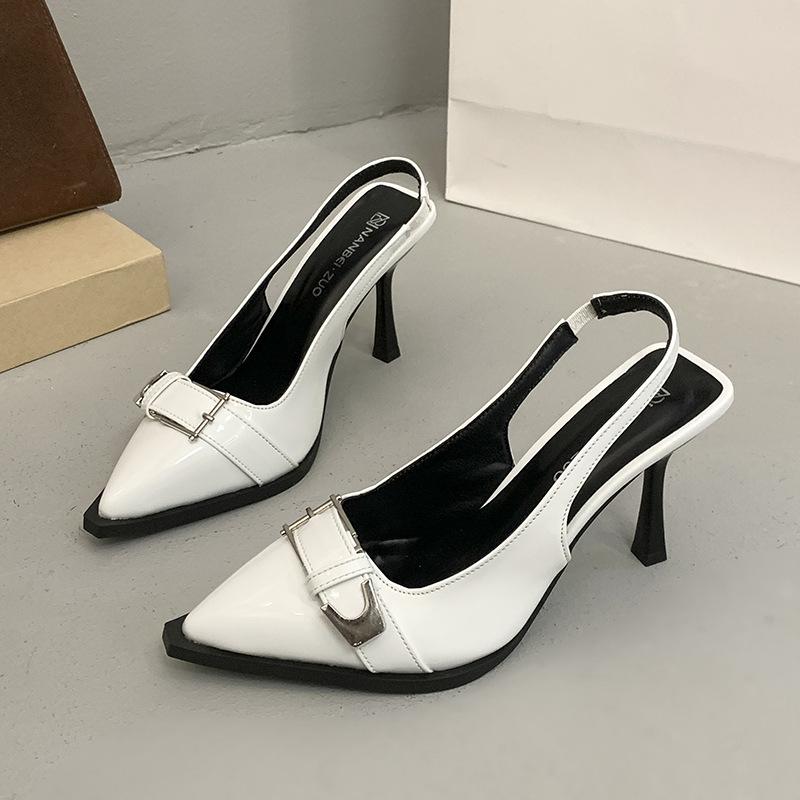 

Simple and fashionable high temperament high heel sandals women s bag head empty metal buckle thin heel single shoes summer new versatile women 42