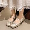 French Fairy Style Red Square Head Mary Jane Shoes Girl Spring 2025 New Bow Flat Ballet Shoes