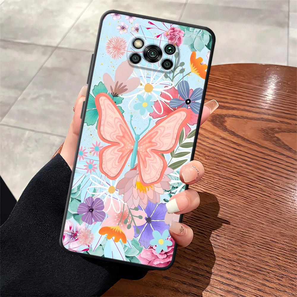 Funda Phone Cover Case for Xiaomi Poco F8 C50 M5 X3 X4 X5 X7 Pro F3 F1 C75 M3 M4 M7 C61 C71 Cartoon Butterfly Flower