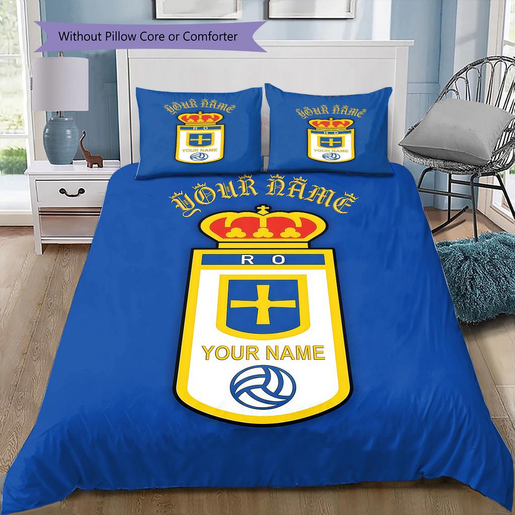 Real Oviedo Custom Name Pattern Bedding Quilt Set Quilt Cover Pillowcase Home Birthday Gift(1 * duvet cover + 2 * pillowcase, without core)