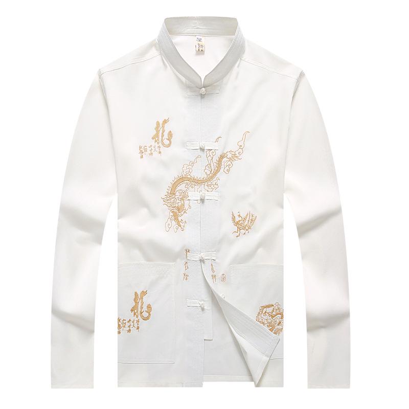 Traje Tang de seda para hombre: Traje de Kung Fu Tai Chi de Manga Larga para Primavera y Otoño