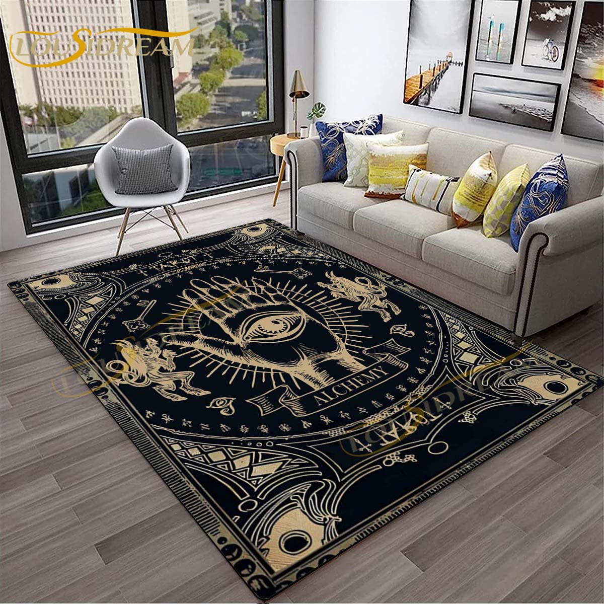 

3D-килимки «Дерево життя» Таємничі карти Таро Килимок для спальні Вітальня Килими зі зміями Бохо Фаза Місяця та зірки Килимок Метелик 80cm x 120cm