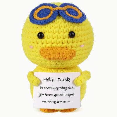 Handgestrickte Positive Entenpuppe Ornament Heimzimmerdeko Lustige Brille Ente Häkelpuppe Mit Karte Weihnachtsfeier Geschenke