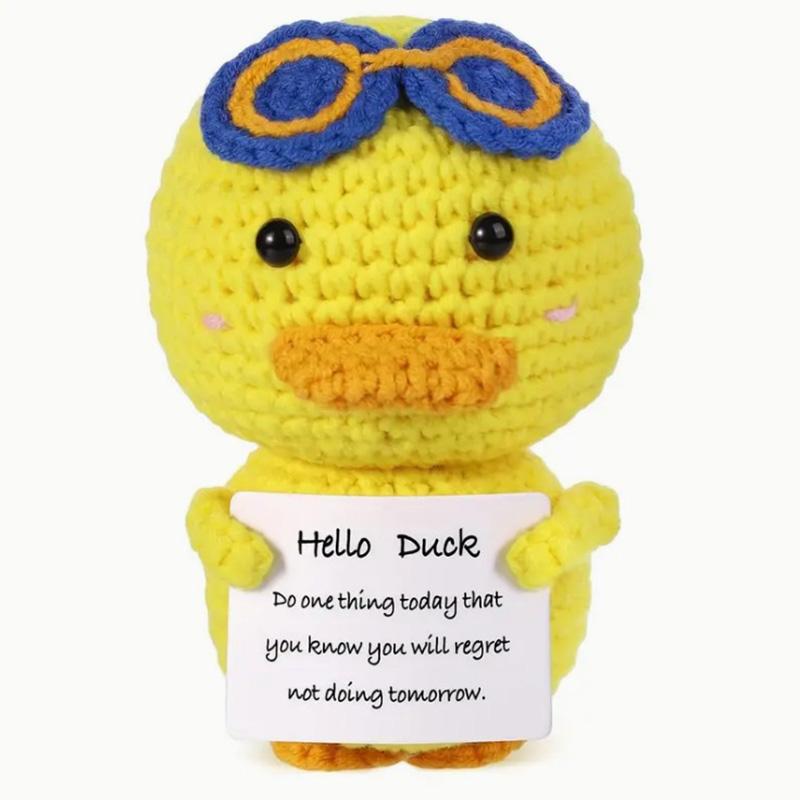 New Positive Duck Cute Wool Yarn Knitting Doll With Card Funny Handmade Crochet Duck Doll Christmas Gift Home Room Decoration