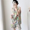 Women's Summer Ultra-Thin Cotton Satin Pajamas Set With Shorts And Sleeveless Vest, Cool Comfort Home Wear For Hot Weather