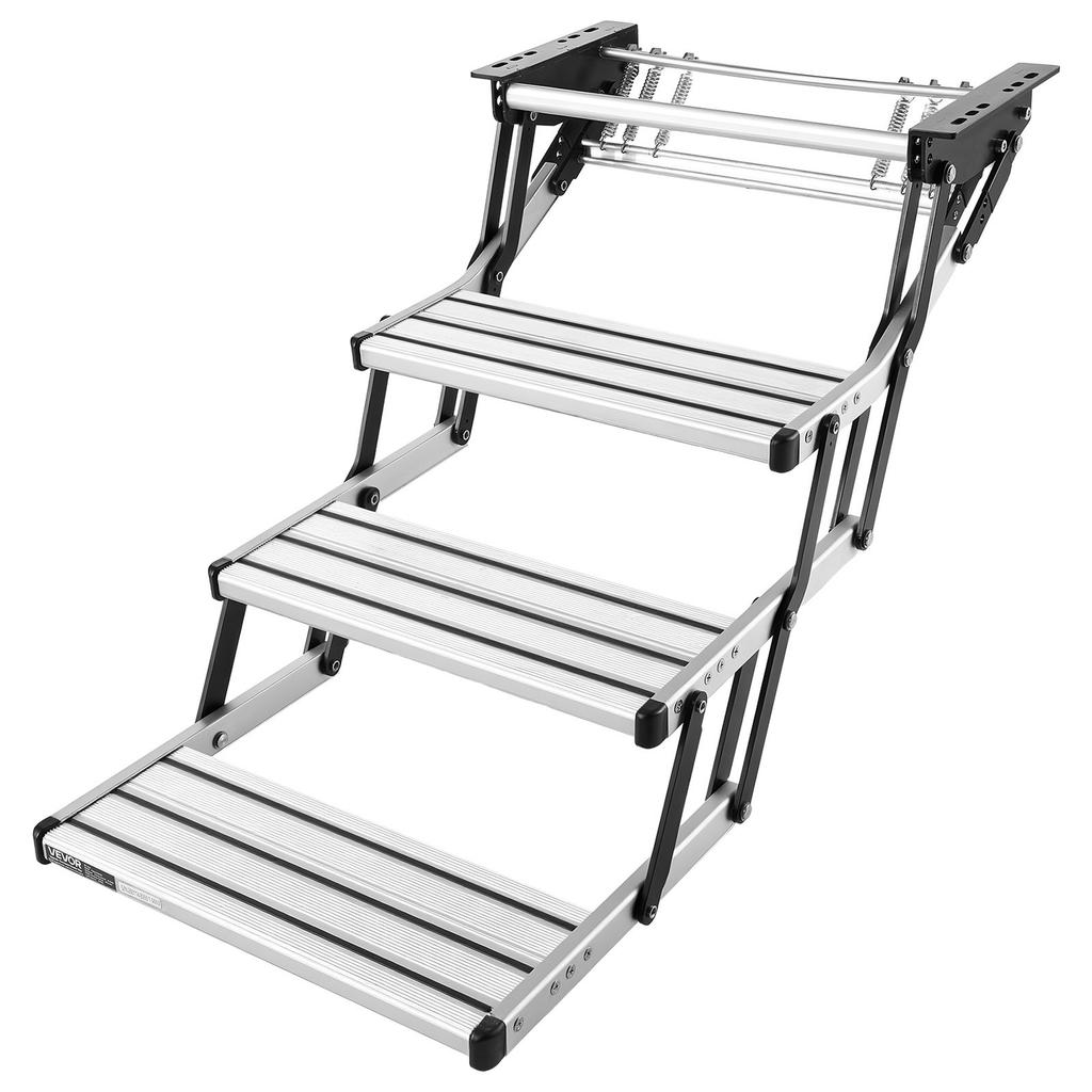RV Steps, 3-Step, 200 kg Load Capacity, Manual Retractable RV Stairs, Telescopic Folding Aluminum Alloy Camper Steps, Steel Frame Non-Slip Entry